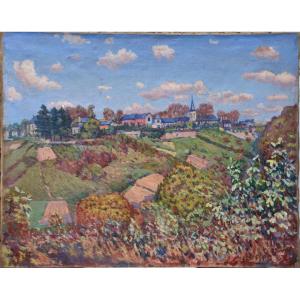 Jules Ausset "norman Village" 1921 Oil On Canvas 60x73